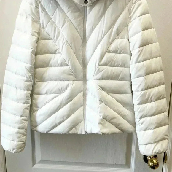 Joe Fresh Puffer Jacket Faux Fur Trimmed Hood Quilted Winter Coat White Small - Picture 7 of 16